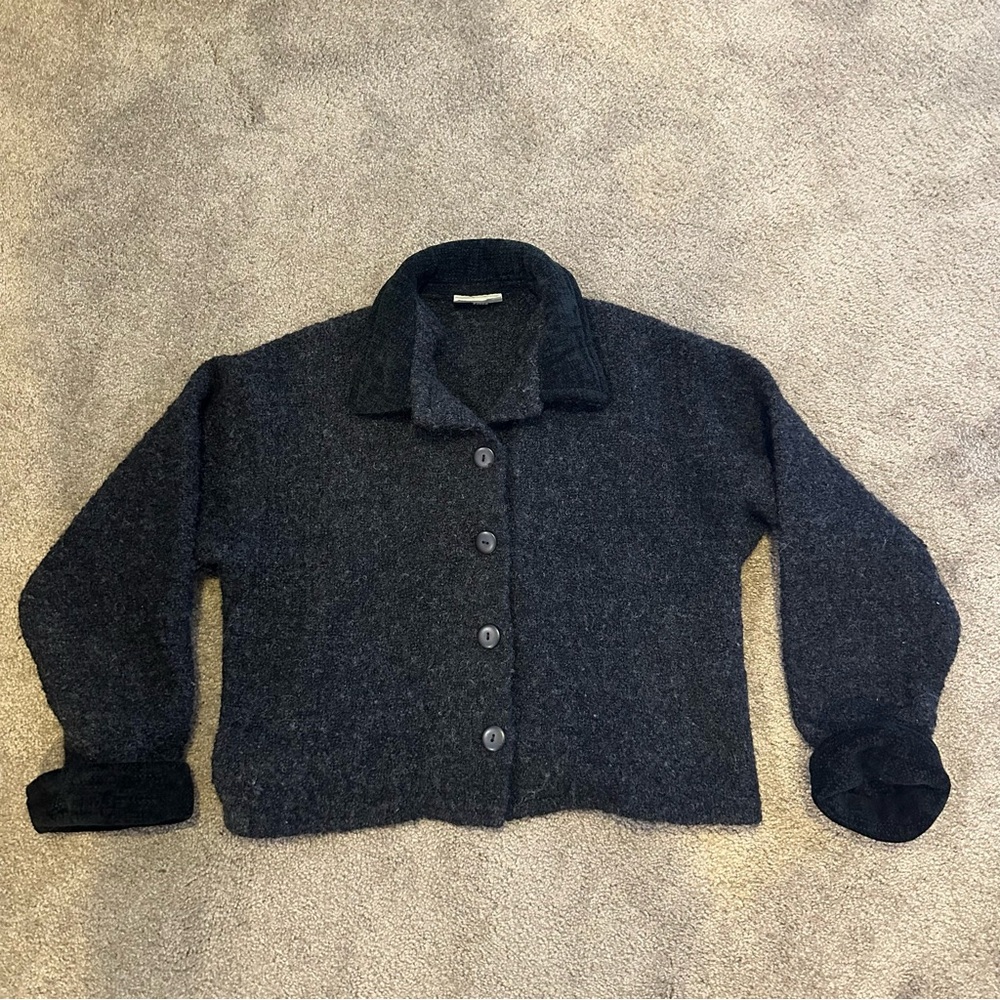 Weave of the Irish Cropped Wool Cardigan Sweater Handcrafted in Ireland Button